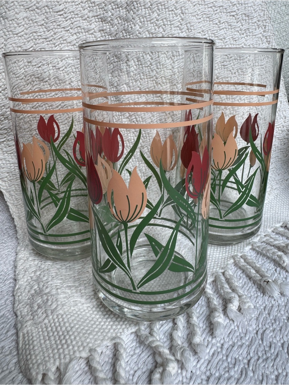 Vintage Tulip Highball Glasses Set of 3 | Mid Century Barware